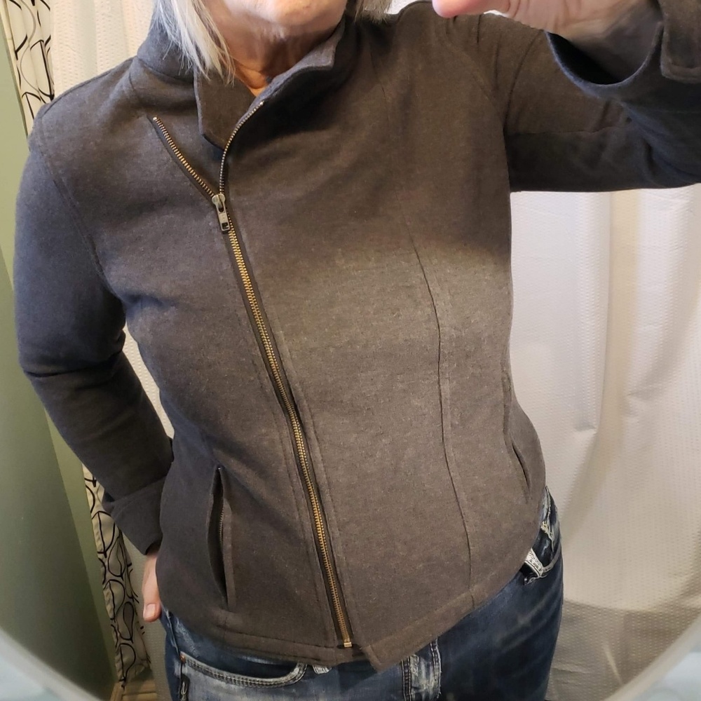 New Large Gray Motorcyle Jacket Sweater J. Jill